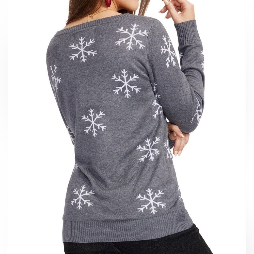Tipsy Elves Sequin Snow Day Snowman Ugly Christmas Sweater Gray Size XS - Picture 2 of 10